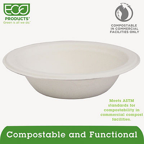 Eco-Products Renewable and Compostable Sugarcane Bowls, 12 oz, Natural White, 50/Packs (EPBL12PK)