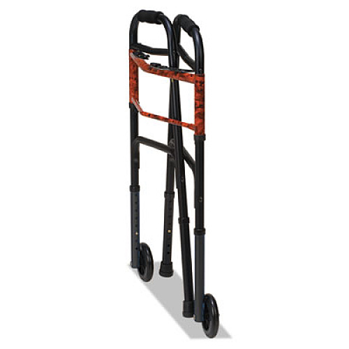 DMI Two-Button Release Folding Walker with Wheels, Adjusts 32" to 38", 250 lb Capacity, Black/Copper (80210450200)
