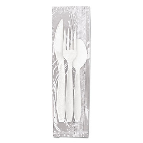 SOLO Reliance Mediumweight Cutlery Kit, Fork/Knife/Spoon, Plastic, White, 500/Carton (RSW7Z)