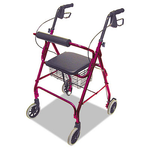 DMI Ultra Lightweight Rollator, Adjusts 33.75" to 38", 300 lb Capacity, Burgundy (50110120700)