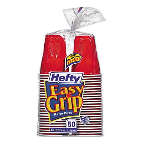 Hefty Easy Grip Disposable Plastic Party Cups, 9 oz, Red, 50/Pack, 12 Packs/Carton (C20950CT)