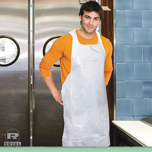 AmerCareRoyal Poly Apron, 28 x 46,  One Size Fits All, White, 100/Pack, 10 Packs/Carton (DA2846)