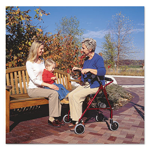 DMI Ultra Lightweight Rollator, Adjusts 33.75" to 38", 300 lb Capacity, Burgundy (50110120700)