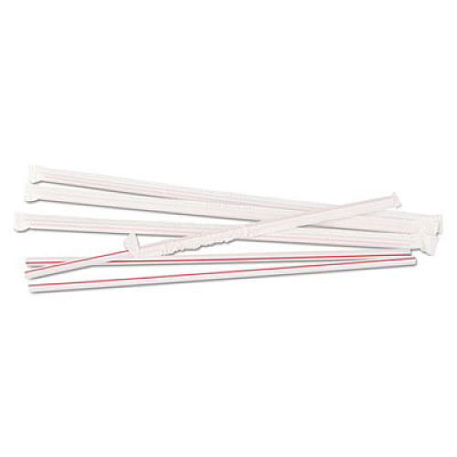 Boardwalk Wrapped Jumbo Straws, 10.25", Plastic, White with Red Stripe, 500/Pack, 4 Packs/Carton (BWKJSTW1025R4)