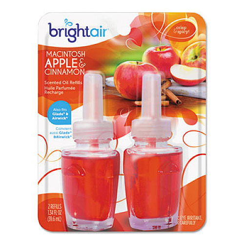 BRIGHT Air ELECTRIC SCENTED OIL AIR FRESHENER REFILL, MACINTOSH APPLE/CINNAMON, 2/PACK, 6 PACKS/CARTON (900255)