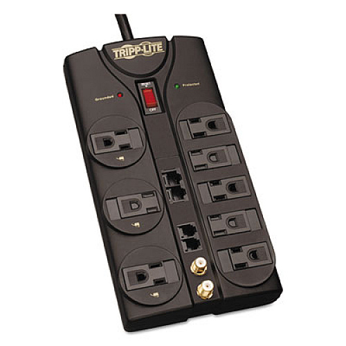 Tripp Lite Protect It! Surge Protector, 8 Outlets, 10 ft Cord, 3240 Joules, RJ45, Black (TLP810NET)