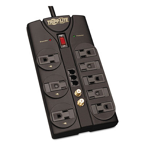 Tripp Lite Protect It! Surge Protector, 8 Outlets, 8 ft Cord, 2160 Joules, RJ11, Dark Gray (TLP808TELTV)