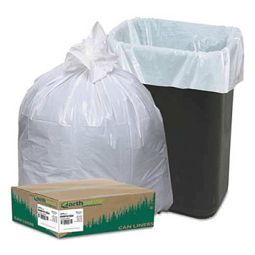 Earthsense Commercial Linear-Low-Density Recycled Tall Kitchen Bags, Open-Face, 13 gal, 24" x 33", White, 15 Bags/Roll, 10 Rolls/Box (RNW1K150V)