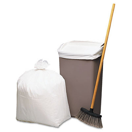 Earthsense Commercial Linear-Low-Density Recycled Tall Kitchen Bags, Open-Face, 13 gal, 24" x 33", White, 15 Bags/Roll, 10 Rolls/Box (RNW1K150V)