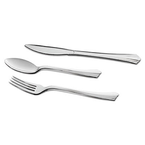 WNA Reflections Heavyweight Plastic Utensils, Fork, Silver, 40/Pack (REF320FKPK)
