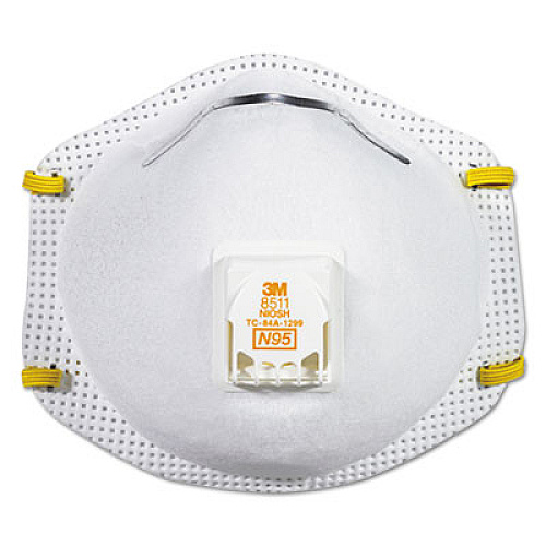 3M Particulate Respirator w/Cool Flow Exhalation Valve, Standard Size, 10/Box (8511)