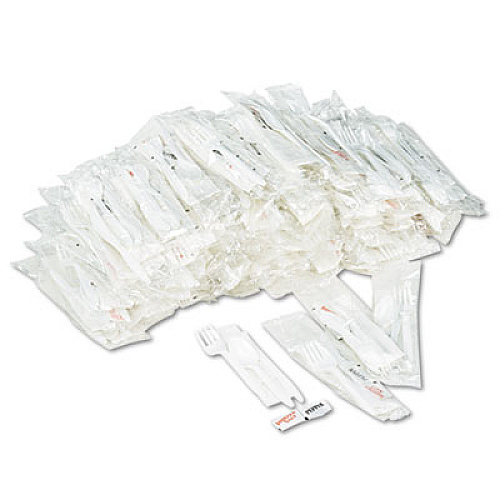 Boardwalk Cutlery Kit, Plastic Fork/Spoon/Knife/Salt/Polypropylene/Napkin, White, 250/Carton (BWK6KITMW)