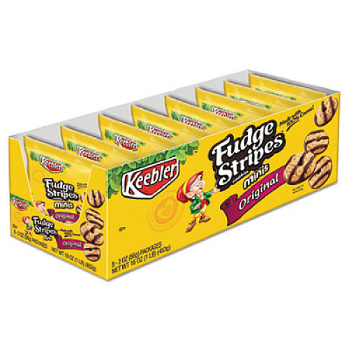 Keebler Mini Cookies, Fudge Stripes, 2 oz Snack Pack, 8/Box (21771)