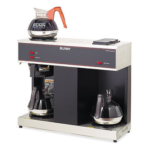 BUNN Pour-O-Matic Three-Burner Pour-Over Coffee Brewer, 12-Cup, Stainless Steel, Black (VPS)