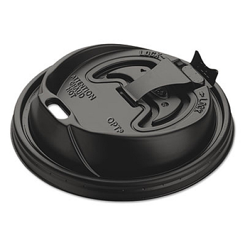 Dart Optima Reclosable Lids for Hot Paper Cups, Fits 10 oz to 24 oz Hot Cups, Plastic, Black, 1,000/Carton (OPT316B)