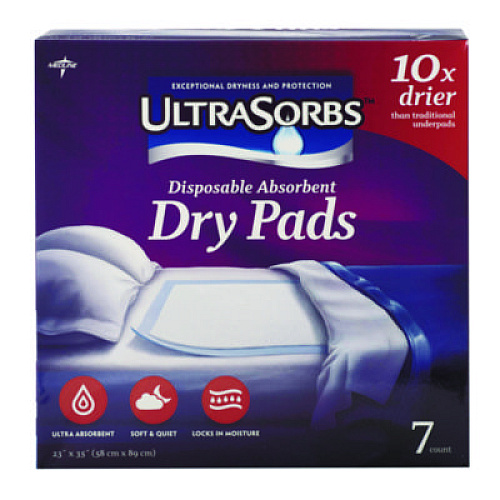 Medline Ultrasorbs Disposable Dry Pads, 23 x 35, Blue, 7/Box (DRY2336RET7)