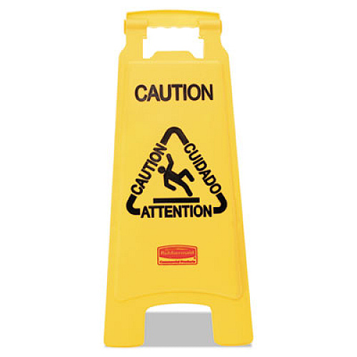 Rubbermaid Commercial Multilingual "Caution" Floor Sign, 11 x 12 x 25, Yellow (611200YW)