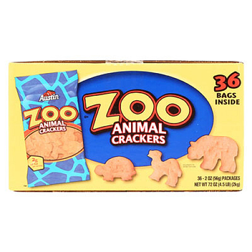 Austin Zoo Animal Crackers, Original, 2 oz Pack, 36 Packs/Box (827545)