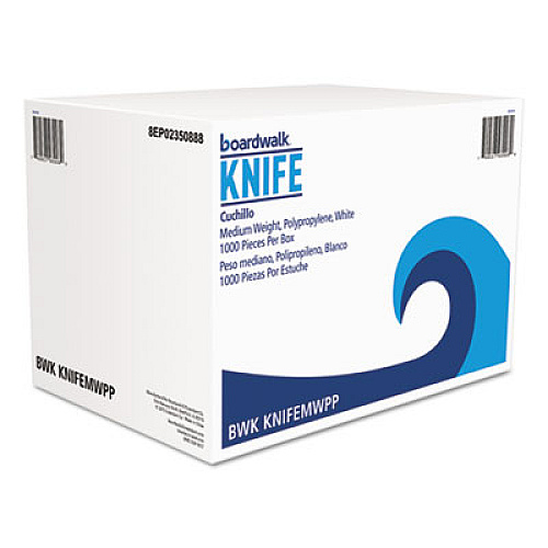 Boardwalk Mediumweight Polypropylene Cutlery, Knife, White, 1000/Carton (BWKKNIFEMWPP)