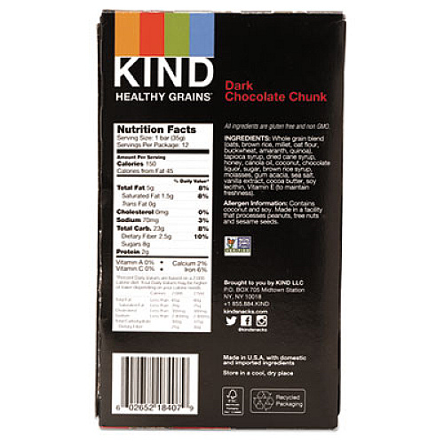 KIND Healthy Grains Bar, Dark Chocolate Chunk, 1.2 oz, 12/Box (18082)
