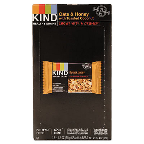 KIND Healthy Grains Bar, Oats and Honey with Toasted Coconut, 1.2 oz, 12/Box (18080)