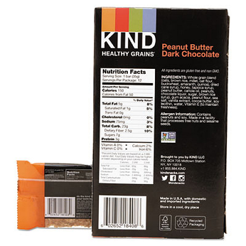 KIND Healthy Grains Bar, Peanut Butter Dark Chocolate, 1.2 oz, 12/Box (18083)