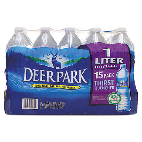 Deer Park Natural Spring Water, 1 Liter Bottle, 15 Bottles/carton (828474)