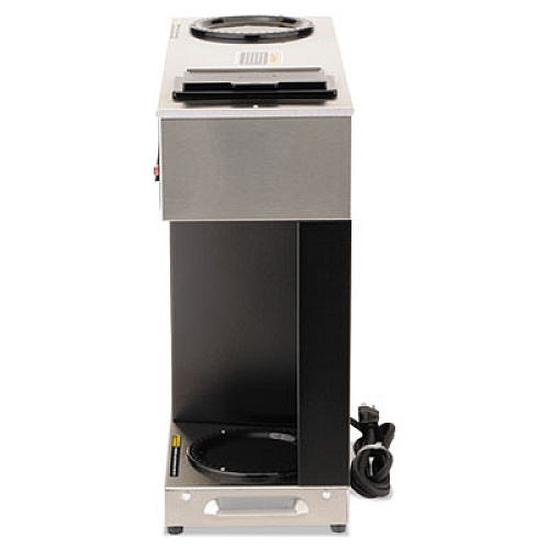 BUNN Pour-O-Matic Three-Burner Pour-Over Coffee Brewer, 12-Cup, Stainless Steel, Black (VPS)