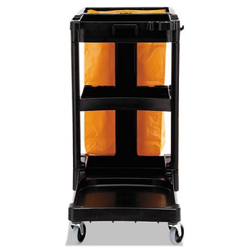 Rubbermaid Commercial Multi-Shelf Cleaning Cart, Plastic, 4 Shelves, 1 Bin, 20" x 45" x 38.25", Black (617388BK)