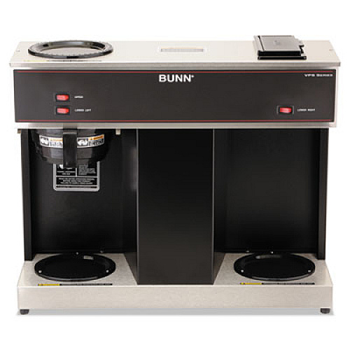 BUNN Pour-O-Matic Three-Burner Pour-Over Coffee Brewer, 12-Cup, Stainless Steel, Black (VPS)