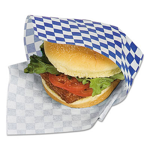 Bagcraft Grease-Resistant Paper Wraps and Liners, 12 x 12, Blue Check, 1,000/Box, 5 Boxes/Carton (057850)