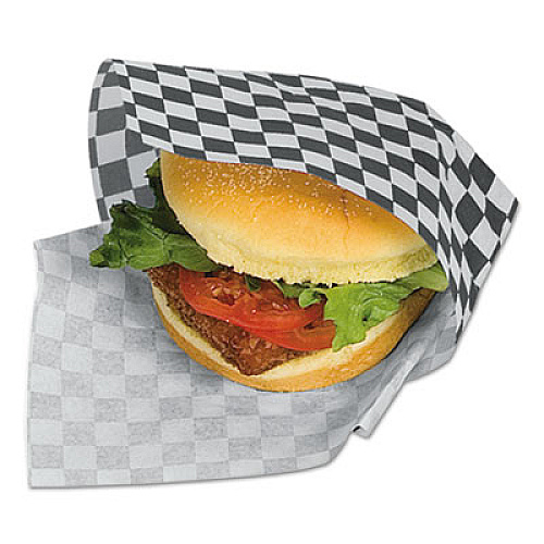 Bagcraft Grease-Resistant Paper Wraps and Liners, 12" x 12", Black Check, 1000/Box, 5 Boxes/Carton (057800)