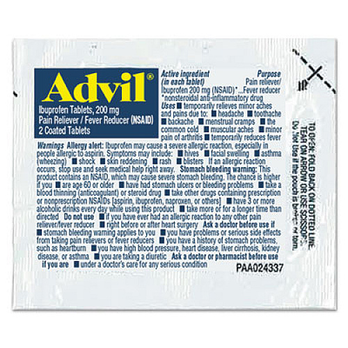 Advil Ibuprofen Tablets, 200 mg, Refill Pack, Two Tablets/Packet, 30 Packets/Box (58030)