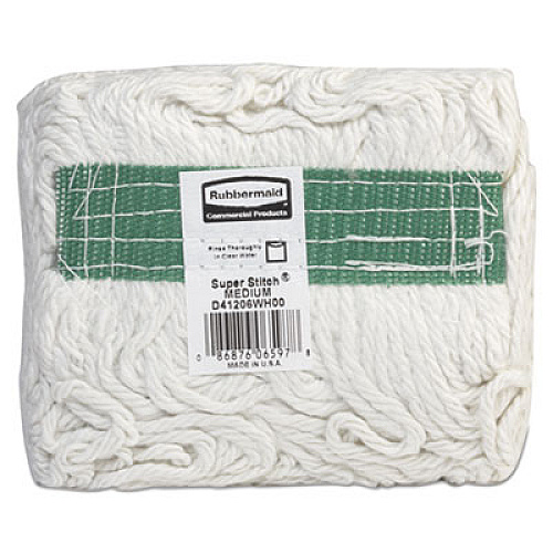 Rubbermaid Commercial Super Stitch Rayon Mop Heads, White, Medium, 6/Carton (D412)