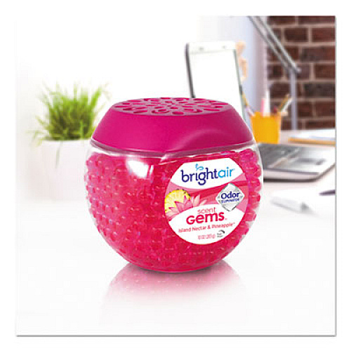 BRIGHT Air Scent Gems Odor Eliminator, Island Nectar and Pineapple, Pink, 10 oz Jar (900229)
