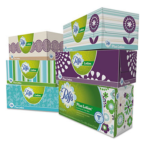 Puffs Plus Lotion Facial Tissue, 2-Ply, White, 124 Sheets/Box, 6 Boxes/Pack, 4 Packs/Carton (39383)
