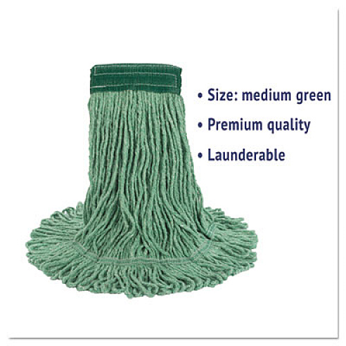 Boardwalk Super Loop Wet Mop Head, Cotton/Synthetic Fiber, 5" Headband, Medium Size, Green, 12/Carton (502GNCT)