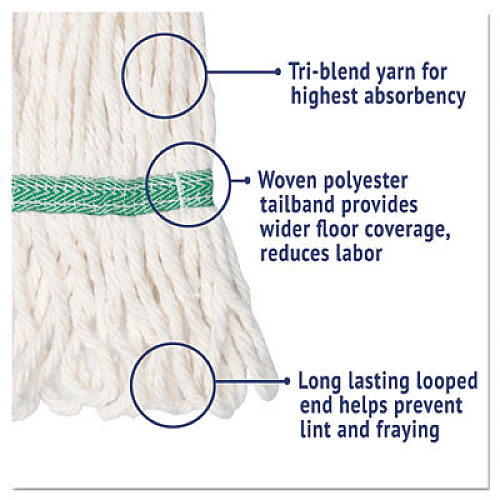Boardwalk Super Loop Wet Mop Head, Cotton/Synthetic Fiber, 5" Headband, Medium Size, White, 12/Carton (502WHCT)