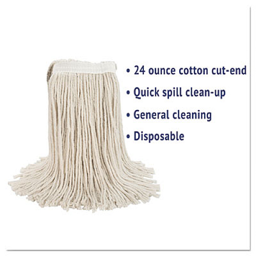 Boardwalk Premium Cut-End Wet Mop Heads, Cotton, 24 oz, White, 12/Carton (224CCT)