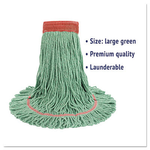 Boardwalk Super Loop Wet Mop Head, Cotton/Synthetic Fiber, 5" Headband, Large Size, Green, 12/Carton (503GNCT)