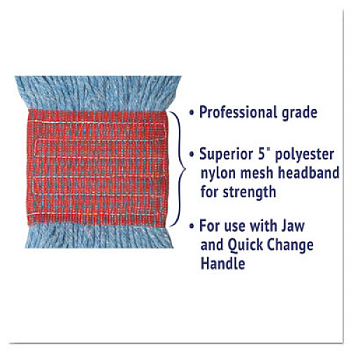 Boardwalk Super Loop Wet Mop Head, Cotton/Synthetic Fiber, 5" Headband, Large Size, Blue, 12/Carton (503BLCT)