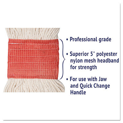 Boardwalk Super Loop Wet Mop Head, Cotton/Synthetic Fiber, 5" Headband, Large Size, White, 12/Carton (503WHCT)