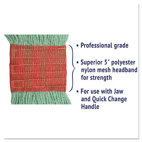 Boardwalk Super Loop Wet Mop Head, Cotton/Synthetic Fiber, 5" Headband, Large Size, Green, 12/Carton (503GNCT)