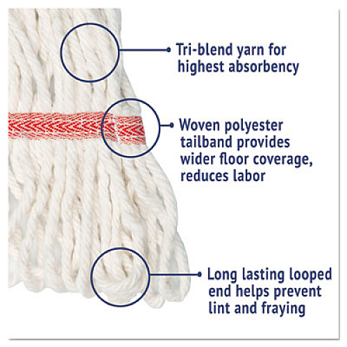 Boardwalk Super Loop Wet Mop Head, Cotton/Synthetic Fiber, 5" Headband, Large Size, White, 12/Carton (503WHCT)