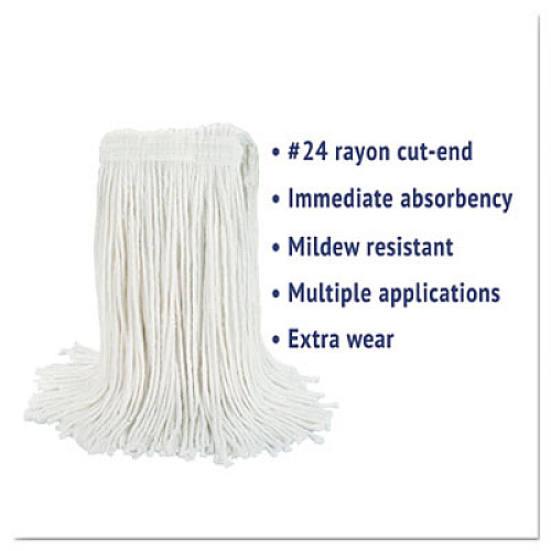Boardwalk Cut-End Wet Mop Head, Rayon, #24, White, 12/Carton (2024RCT)