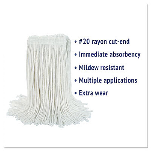 Boardwalk Cut-End Wet Mop Head, Rayon, #20, White, 12/Carton (2020RCT)