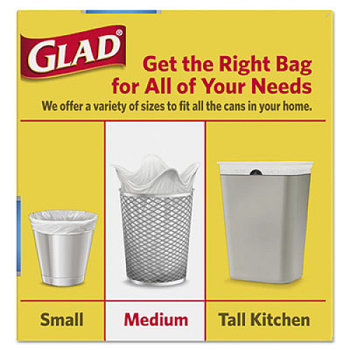 Glad OdorShield Medium Quick-Tie Trash Bags, 8 gal, 0.57 mil, 21.63" x 23", White, 156/Carton (78815CT)