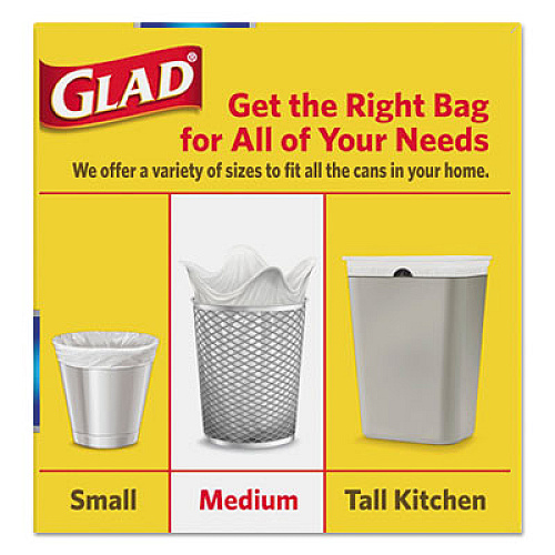 Glad ForceFlex Medium Quick-Tie Trash Bags, 0.69 mil, 8 gal, White, 26/Box (70403BX)