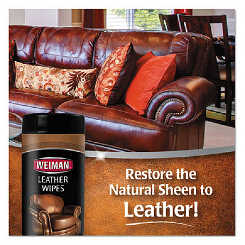 WEIMAN Leather Wipes, 1-Ply, 7 x 8, White, 30/Canister (91)