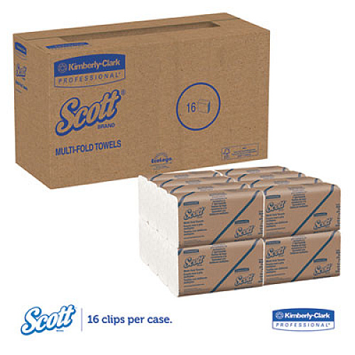 Scott Essential Low Wet Strength Multi-Fold Towels, 9.2 x 9.4, White, 250/Pack, 16 Packs/Carton (01860)